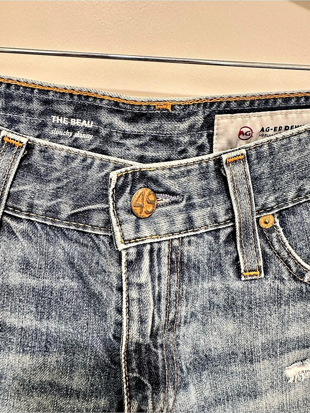 EUC AG Adriano Goldschmied The Beau Slouchy Skinny Jean 28R Distressed $235 MSRP